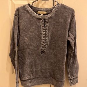 Vintage Havana long sleeve grey sweatshirt with laced up front. Size small